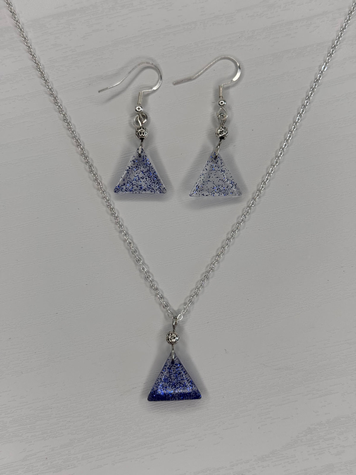 Blue Triangle Earrings & Necklace Set