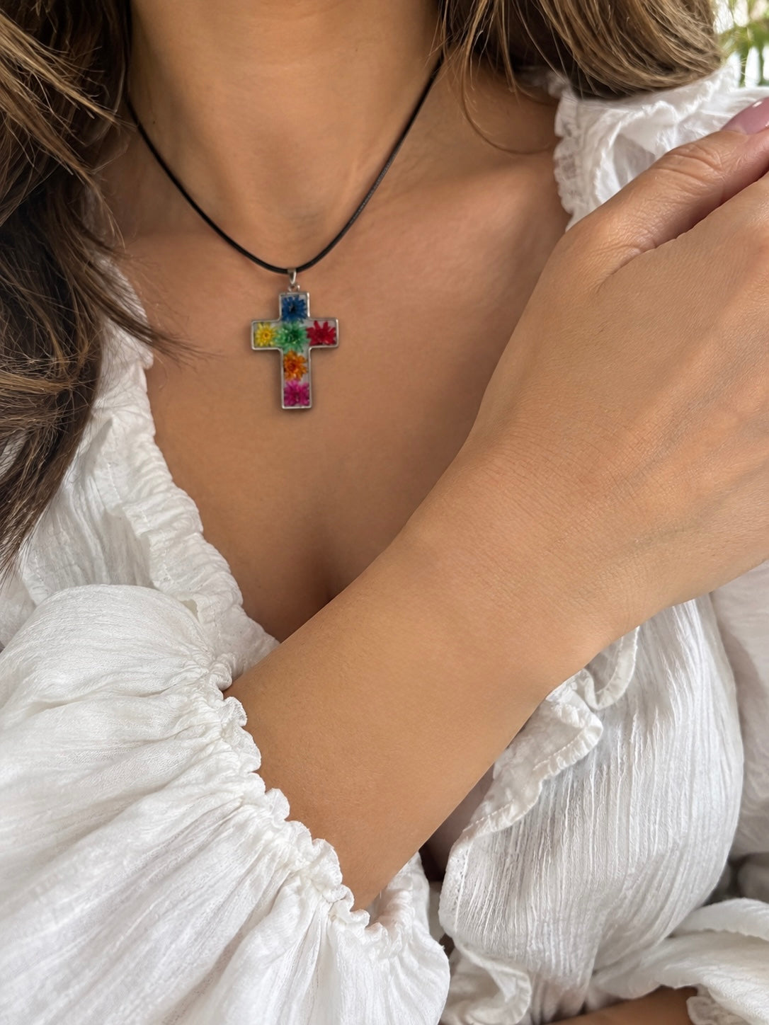 Floral Cross Pendant Necklaces