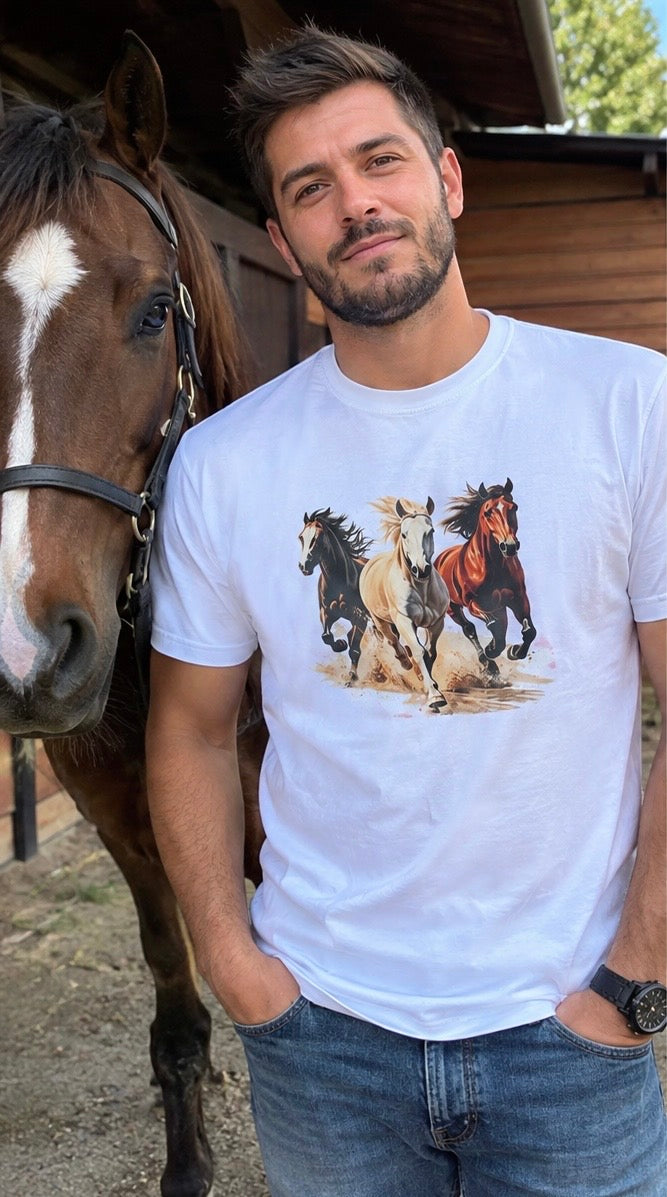 White Galloping Horses Graphic T-Shirt