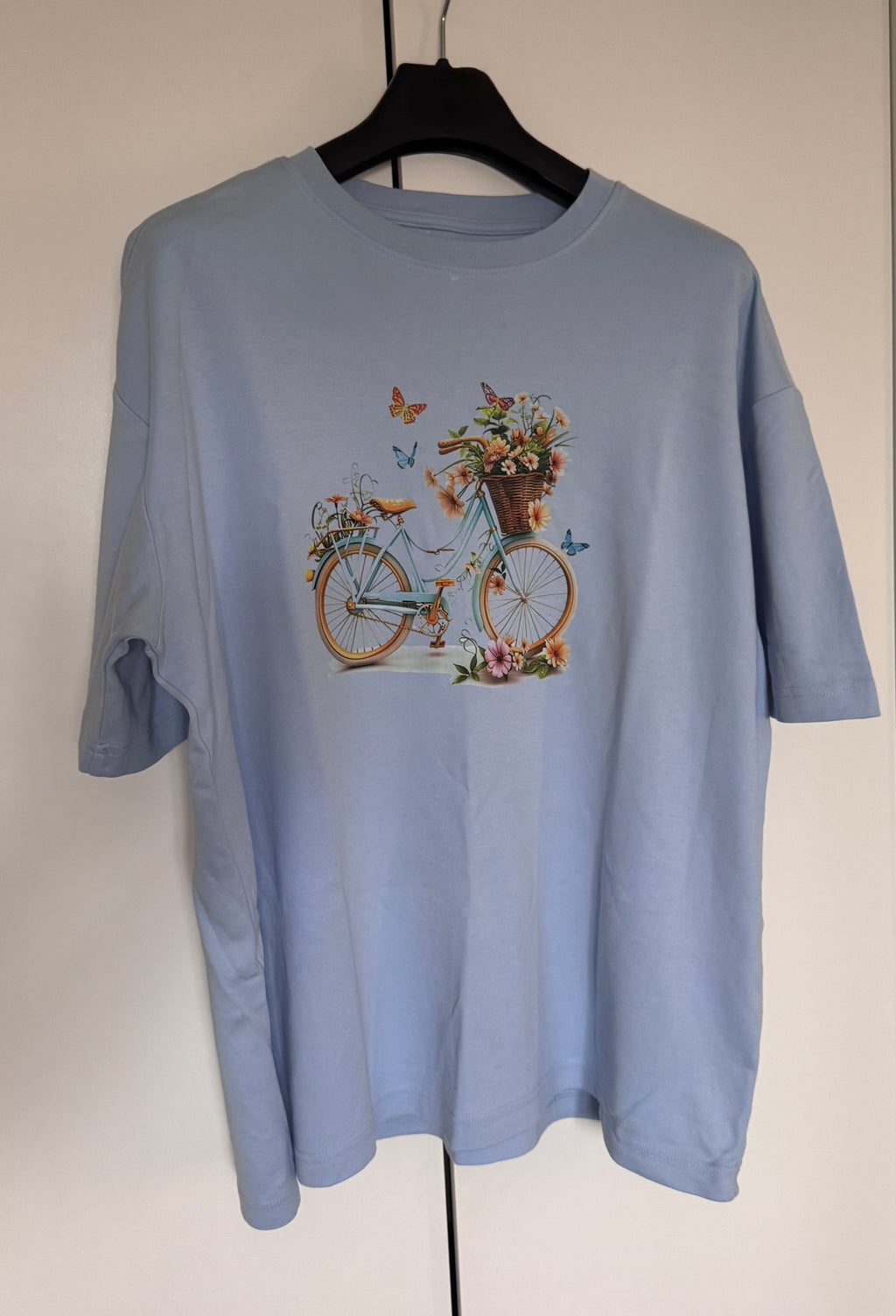 Light Blue T-shirt with Floral Bicycle Print