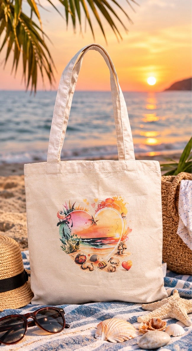 Tropical Heart Canvas Tote Bag