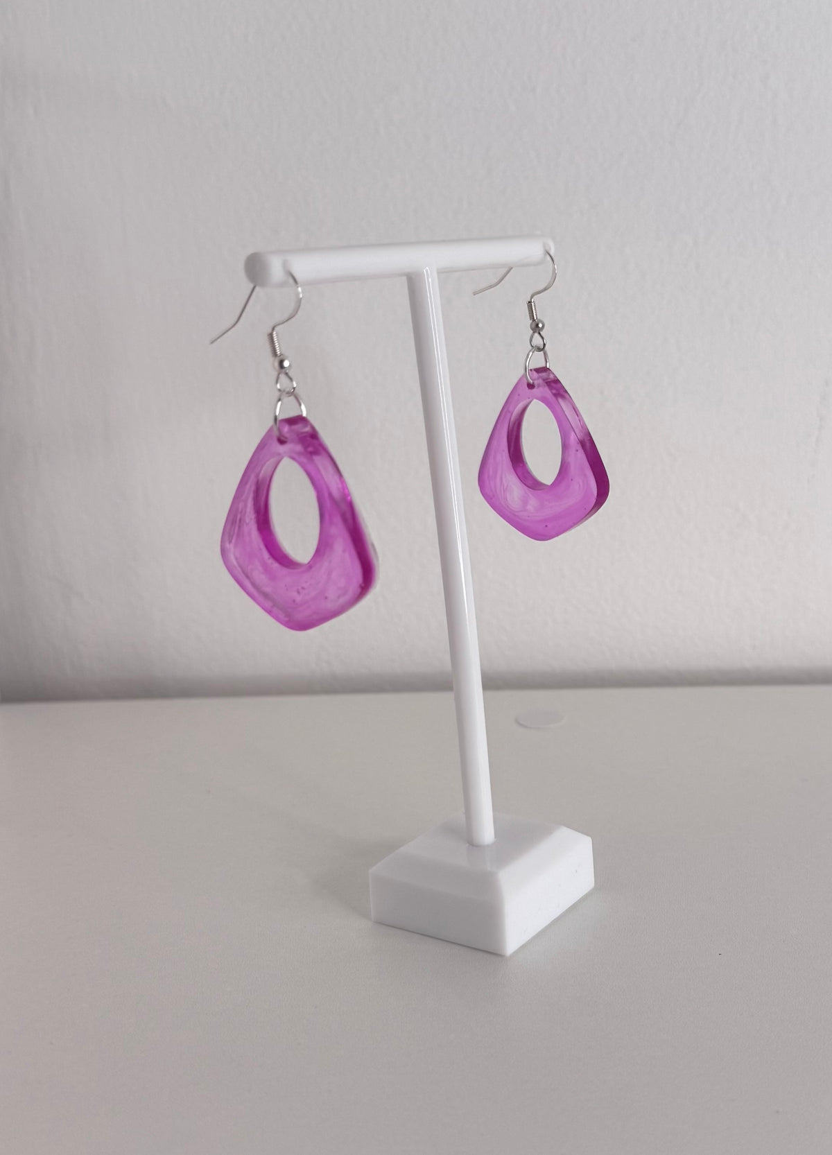 Purple Resin Drop Earrings – Organic Open Shape